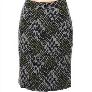 Trina Turk Gray and Green Leopard Print Plaid Pencil Skirt